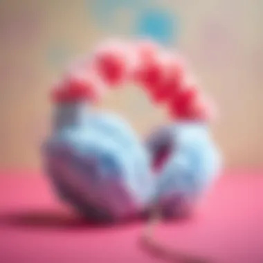 A vibrant social media post featuring trendy fluffy headphones