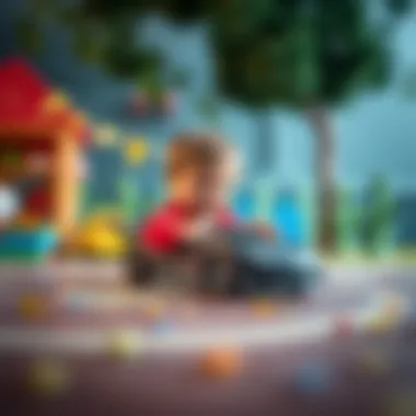 Child playing with a remote control car in a safe environment