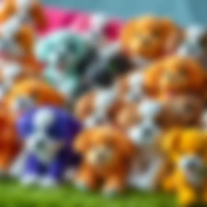 Various types of plush puppies arranged for selection, highlighting options