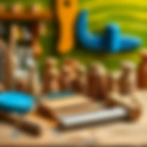 Wood painting tools and materials arranged neatly